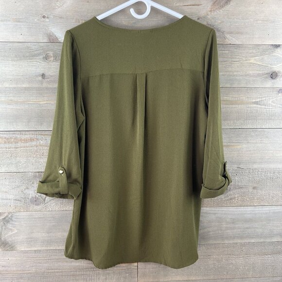 Rebecca Malone Womens Blouse 3/4 Sleeve Zip Neck Pockets Versatile Modern Large - Picture 4 of 6